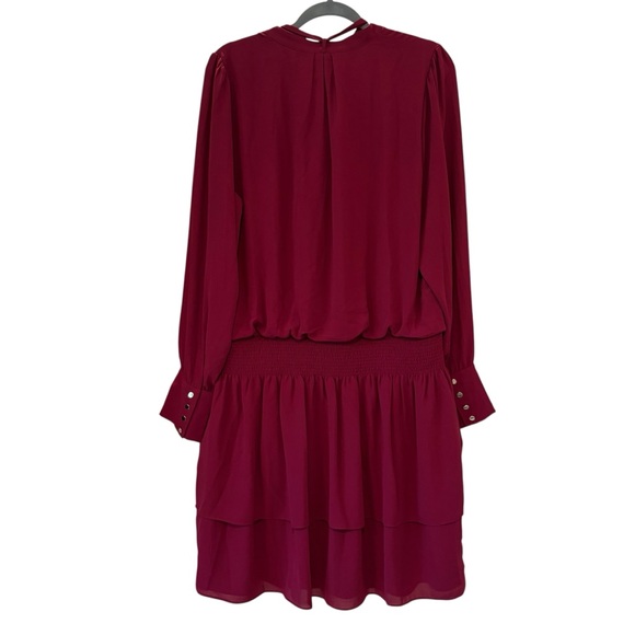 NWT, White House Black Market Tie Neck Blouson Dress in Red Plum, Sz XL - Picture 3 of 16